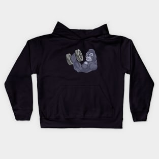 Gorilla as bodybuilder with barbell Kids Hoodie